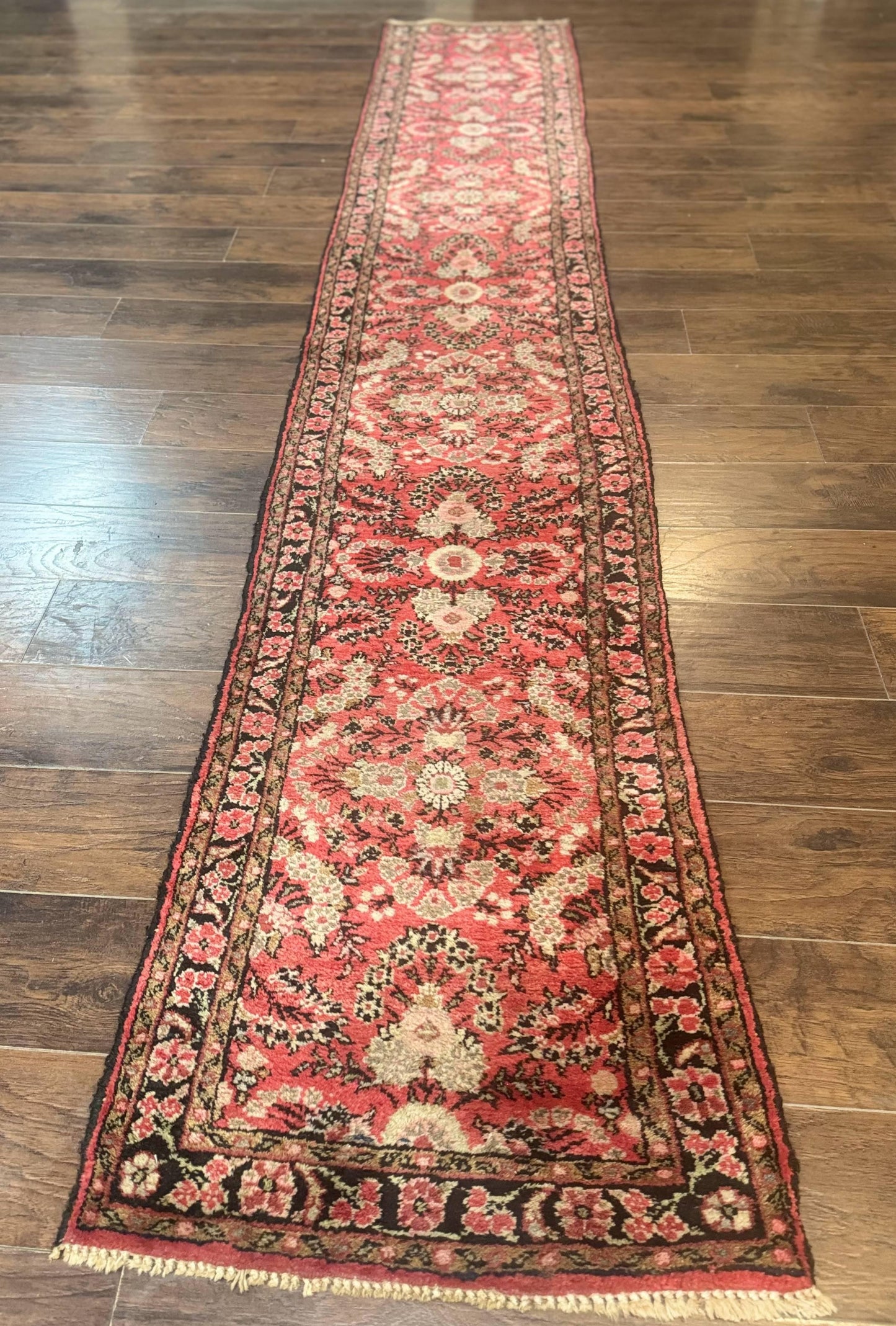 Persian Hamadan Runner Rug 2 x 13.6 – Red Floral Wool Hallway Carpet - Nuvé