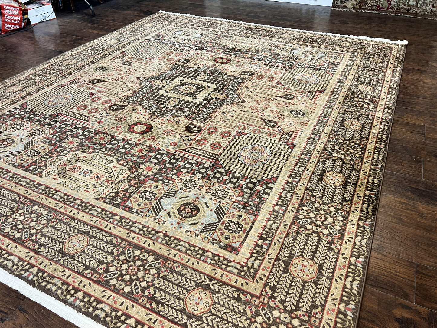 Room Sized Oriental Rug 10x11, Power Loomed Carpet, Tan Brown, Unique Loom - Nuvé