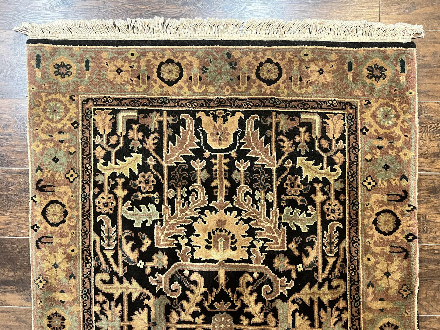 Heriz Rug 3.6 x 5, Handmade Vintage Wool Carpet, Couristan Carpet, Persian Design, Black - Nuvé