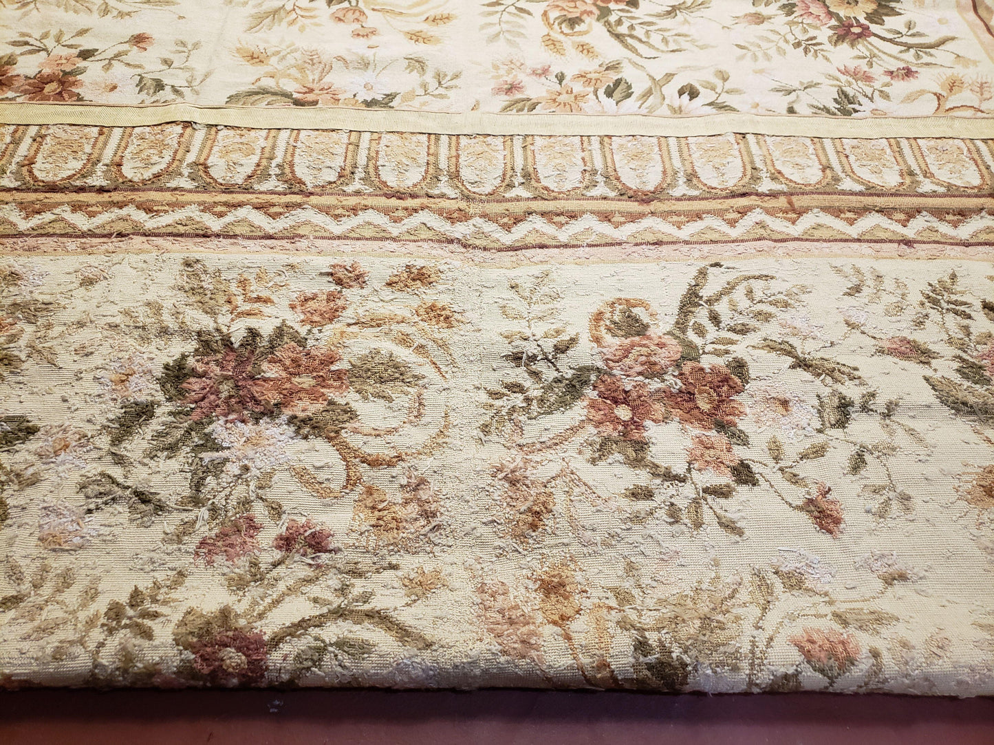 Needlepoint Rug 8x10 Aubusson Rug Victorian Floral Rug Handmade French Style French Decor Garden Panel Beige 8 x 10 Area Rug 100% Wool - Nuvé