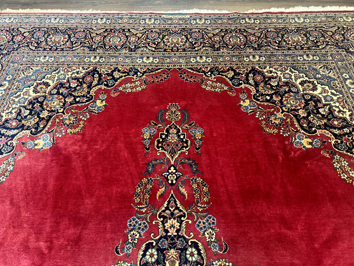 Persian Kashan Rug 9x12, Traditional, Semi Open Field, Red, Signed By Master Weaver, Antique Rug - Nuvé