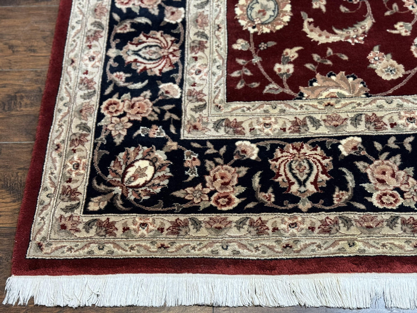 Maroon Persian Area Rug 8x10, Floral Allover, Pak Persian, Wool and Silk Highlights, Traditional Oriental Carpet - Nuvé