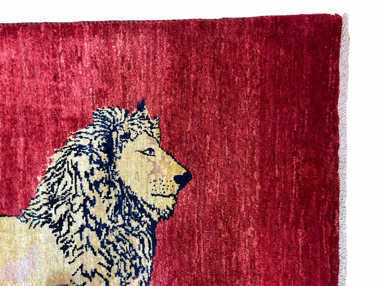 3 X 5 Handmade Hand-Knotted Quality Wool Rug New Vintage Lion Red Pictorial - Nuvé