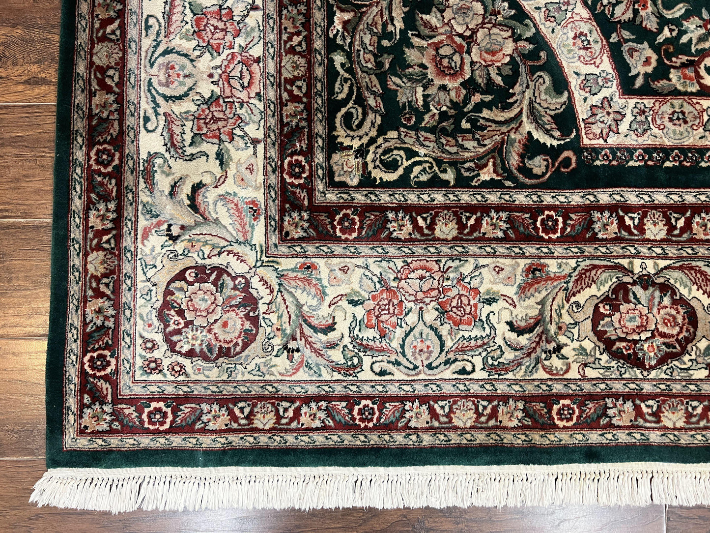 Pak Persian Rug 9x12, Dark Green and Cream, Floral Medallion, Elegant Handmade Wool Carpet 9 x 12 - Nuvé