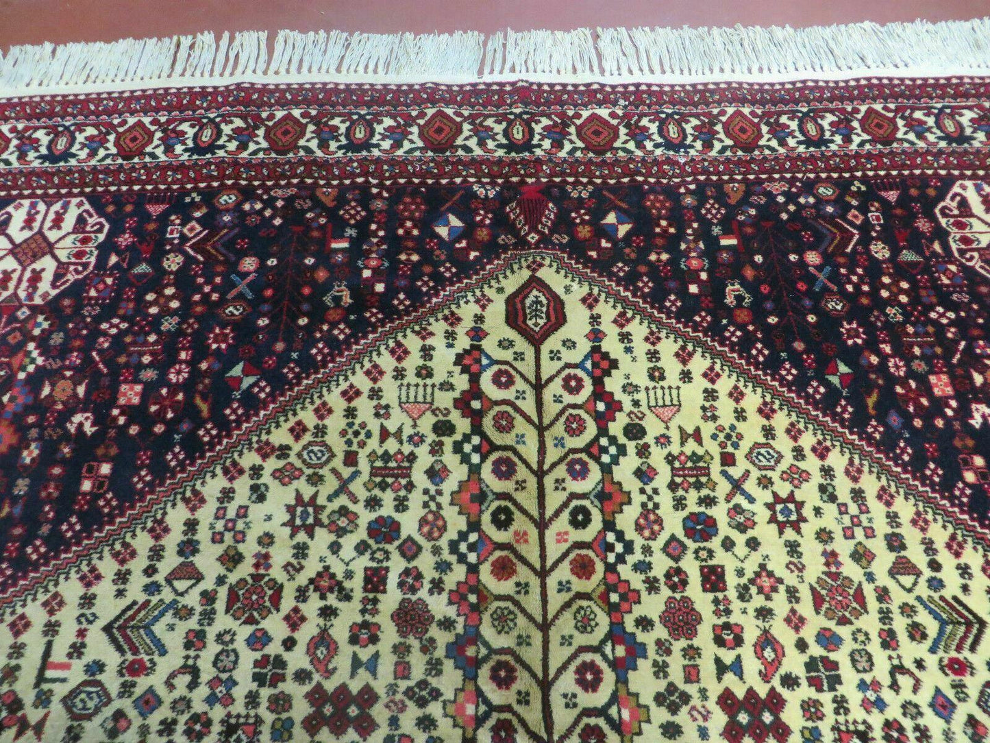 7' X 10' Vintage Handmade Indian Floral Wool Rug Hand Knotted Carpet Ivory Red - Nuvé