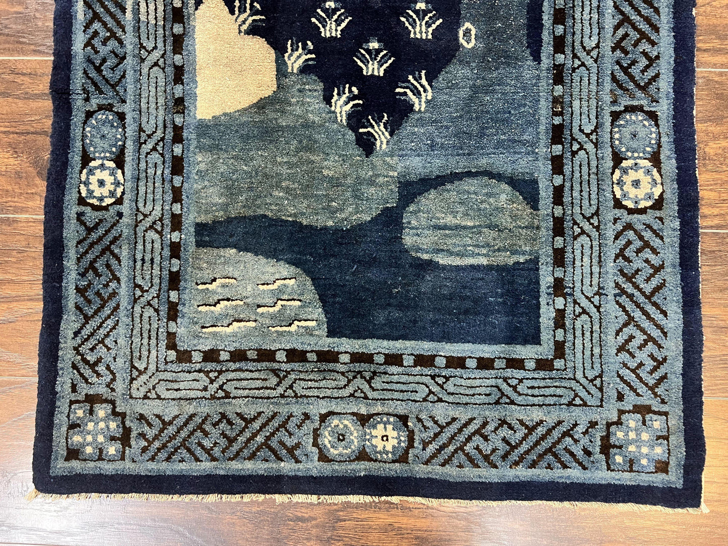 Antique Chinese Peking Rug 3x5, Dark Blue Chinese Wool Rug 3 x 5, Animal Pictorials Deer Birds, Handmade Asian Oriental Chinese Carpet - Nuvé