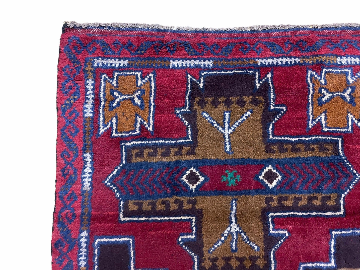 2' 10" X 4' 9" Vintage Handmade Tribal Wool Rug Balouchi Rug Afghan Rug Red Blue - Nuvé