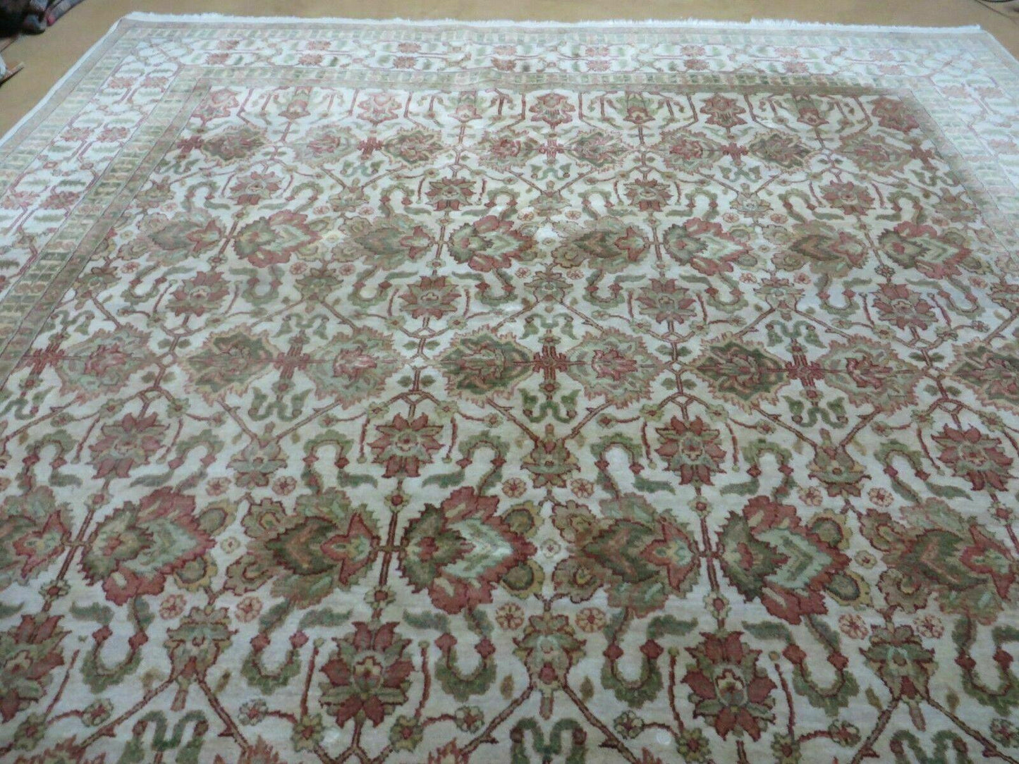 8' 5" X 12' Handmade India Agra Floral Oriental Wool Rug Tea Washed Carpet Nice - Nuvé