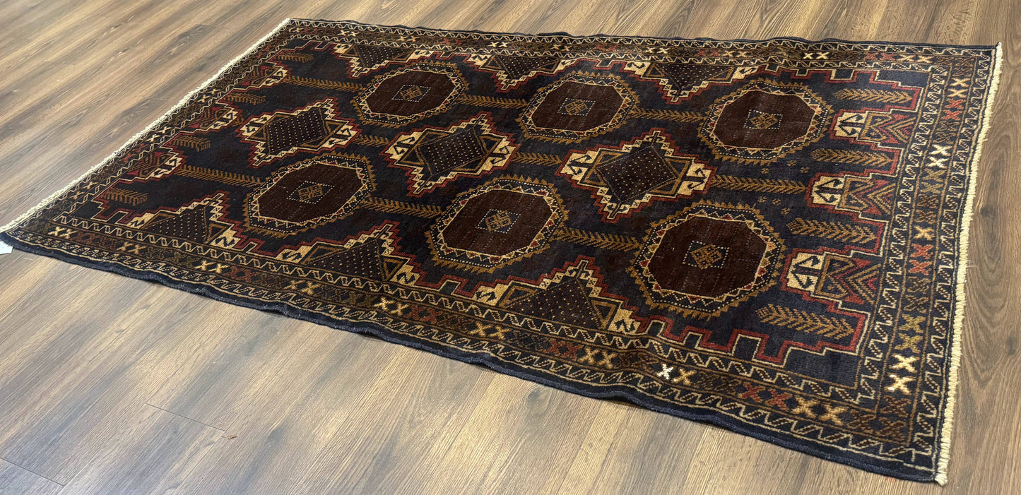 Navy Blue Afghan Balouch Rug 4x6, Handmade, New - Nuvé