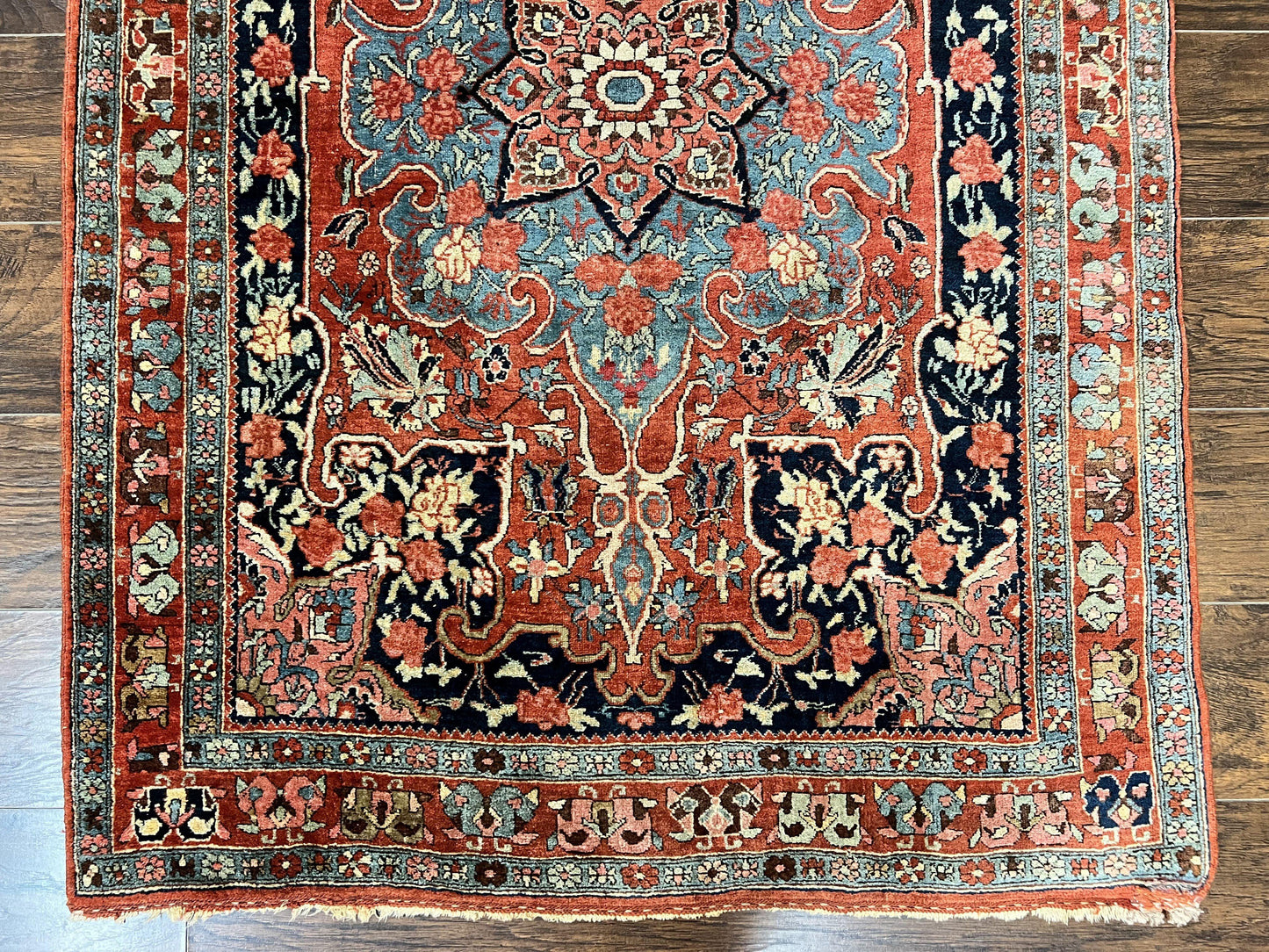 Antique Persian Bidjar Rug 4x5, Red and Blue, Hand Knotted Wool Carpet - Nuvé