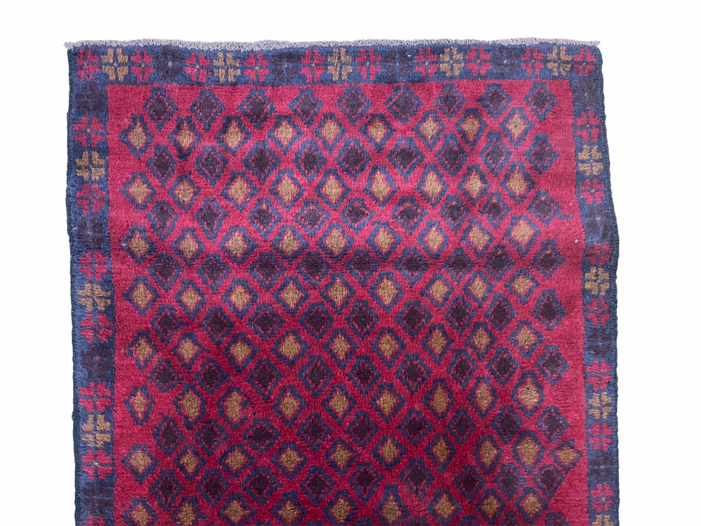 3x5 New Vintage Handmade Tribal Wool Rug Balouch Rug Afghan Rug Red Blue Diamond - Nuvé