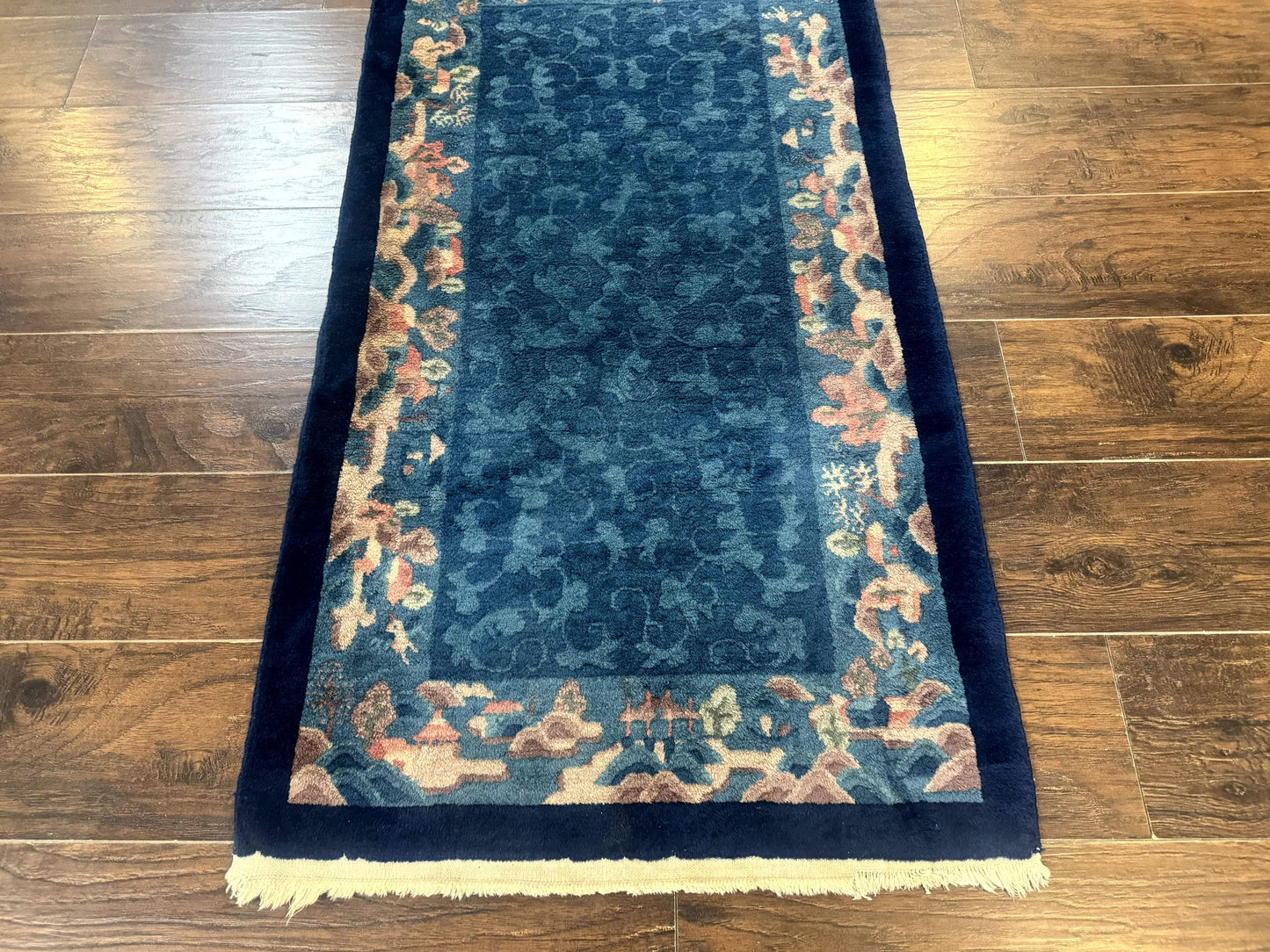 Blue Chinese Wool Rug 2.5 x 4, Peking Rug, Fete Rug, Semi Antique Chinese Carpet - Nuvé