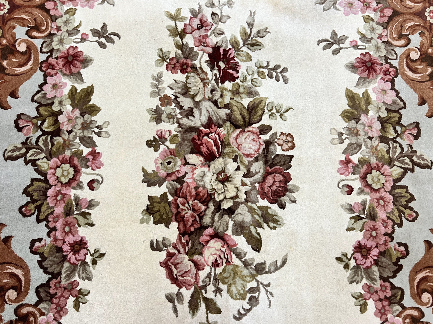 Aubusson Rug 10x13, Cream and Light Mint Green Hand Knotted Handmade French Savonnerie European Carpet, Wool Pile, Large Room Sized Vintage - Nuvé