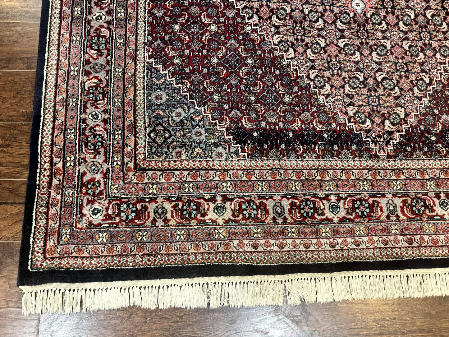 Indo Persian Bidjar Rug 8x11, Herati Mahi Pattern, Red Navy Blue, Handmade Vintage Wool Carpet - Nuvé