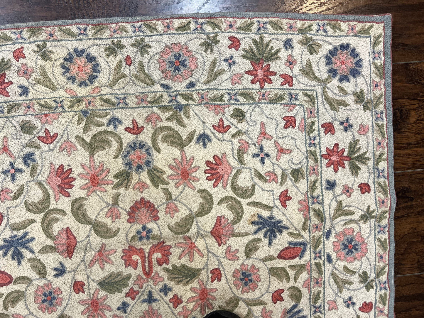 Hand Stitched Indian Rug 4x5, Floral, Vintage Hand Embroidered Rug - Nuvé