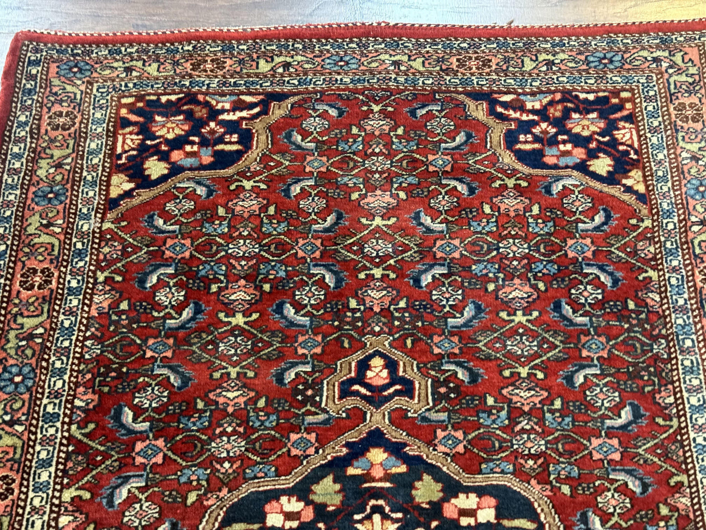 Persian Bidjar Rug 2.7 x 4, Red and Navy Blue, Small Persian Area Rug, Semi Antique - Nuvé