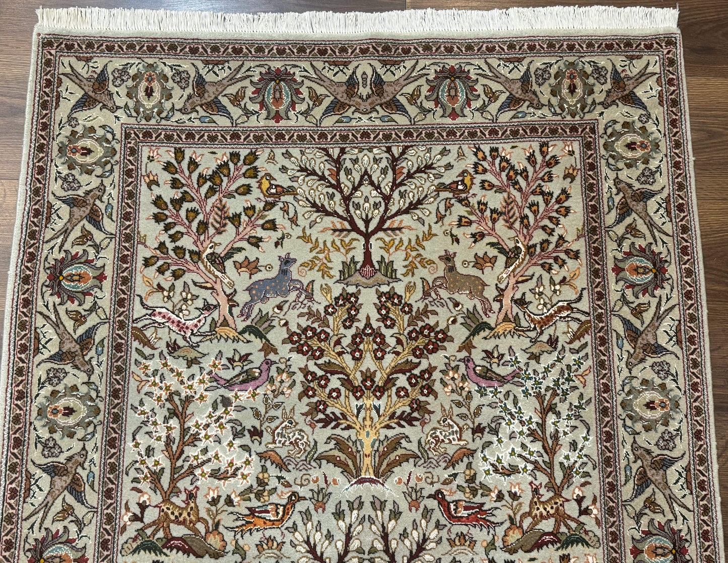 Wonderful Persian Tabriz Rug 3x5, Tree of Life, Animal Pictorials, Birds, Wool & Silk Highlights, Fine 330 KPSI - Nuvé
