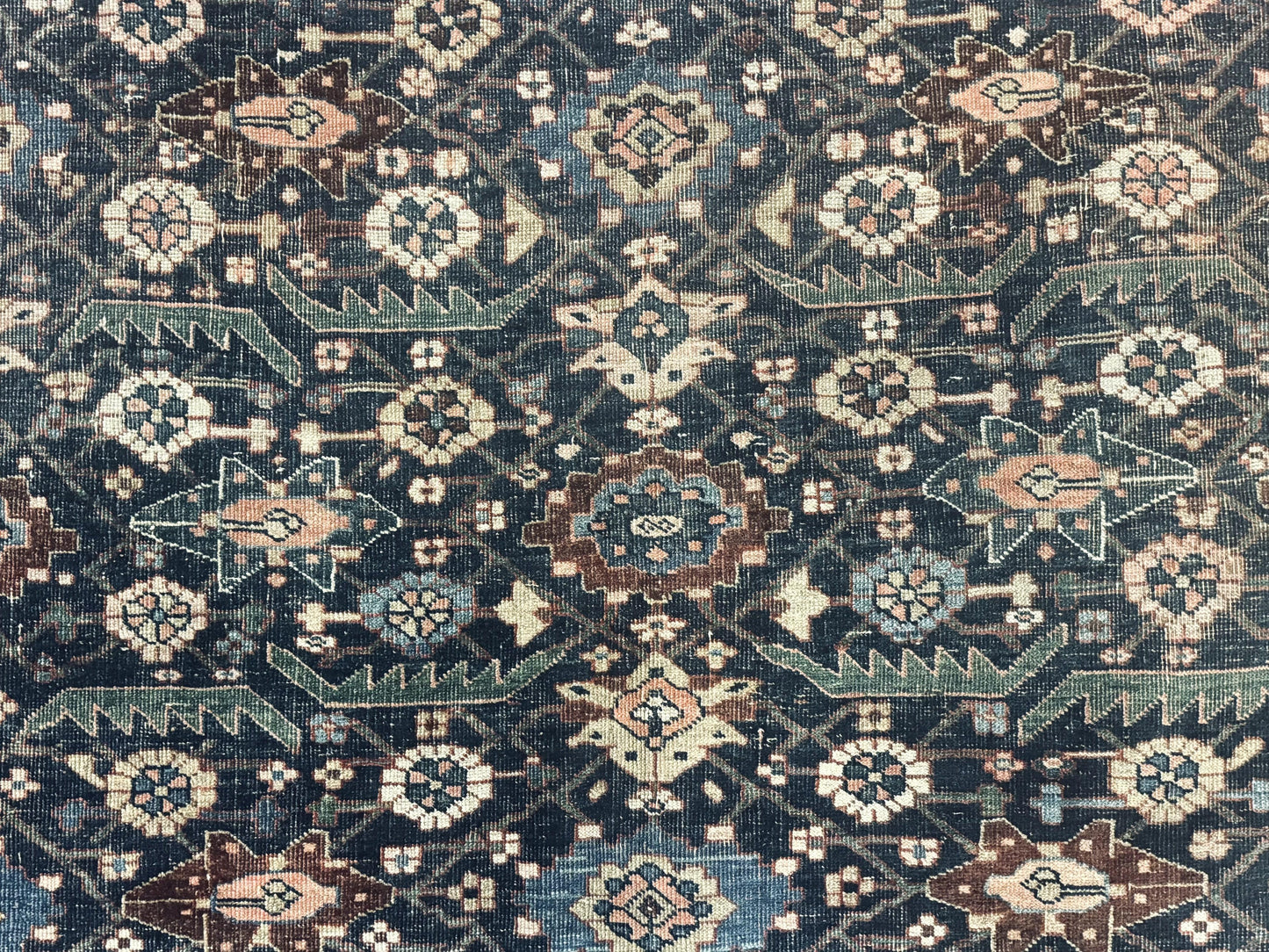 Antique Persian Bidjar Rug 8x15 – Navy Blue, Herati Pattern, Early 20th Century - Nuvé