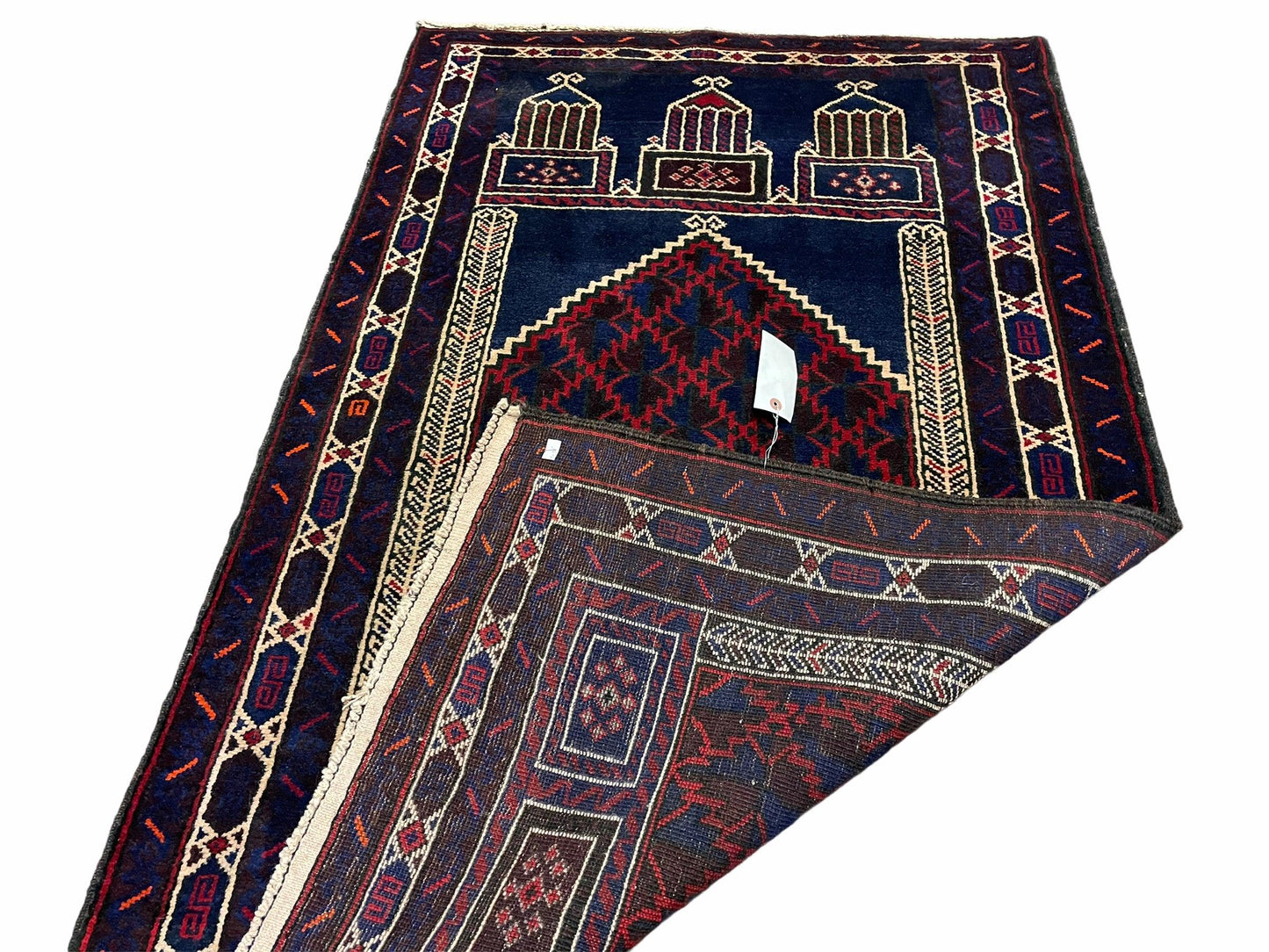 3x5 Vintage Handmade Tribal Wool Rug Balouchi Prayer Rug Afghan Rug Red Blue Wow - Nuvé