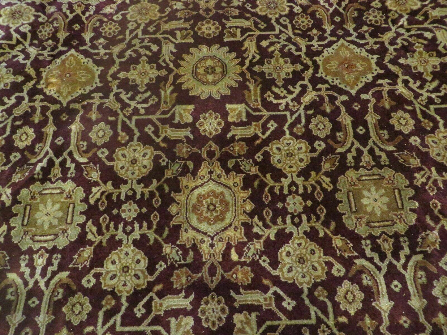 Indian Agra Rug 10x14 Vintage Handmade Larastan Wool Carpet Maroon Floral - Nuvé