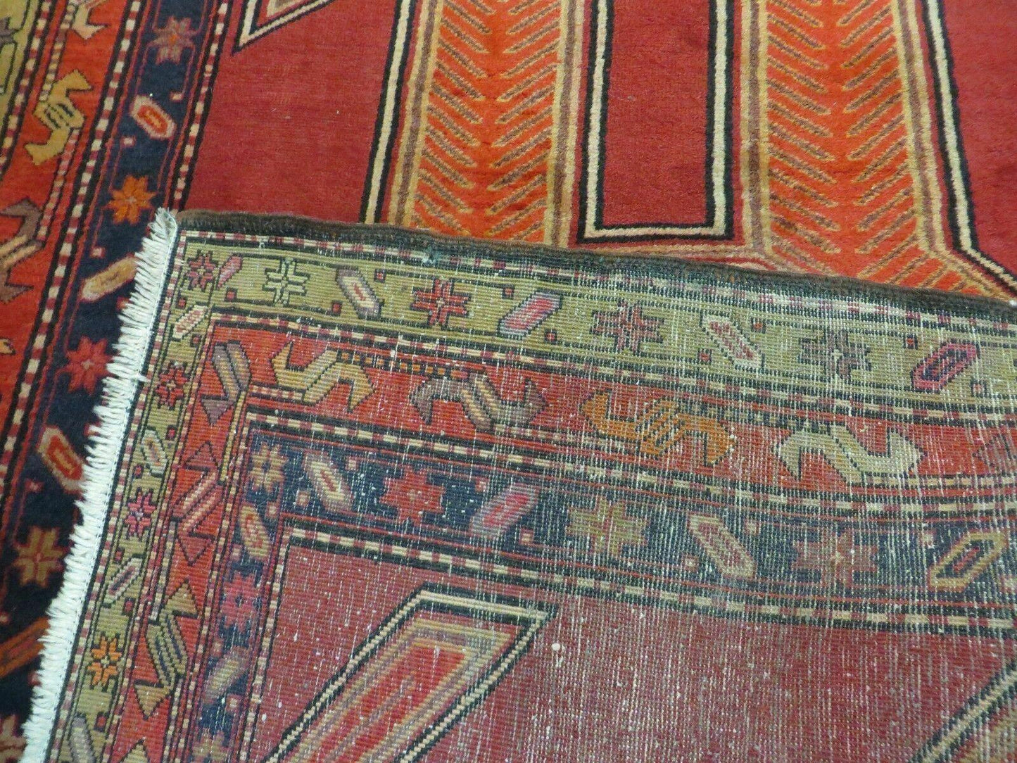 4' 10" X 11' Antique Handmade Turkish Kazak Wool Rug SHIELD Hand Knotted Red - Nuvé