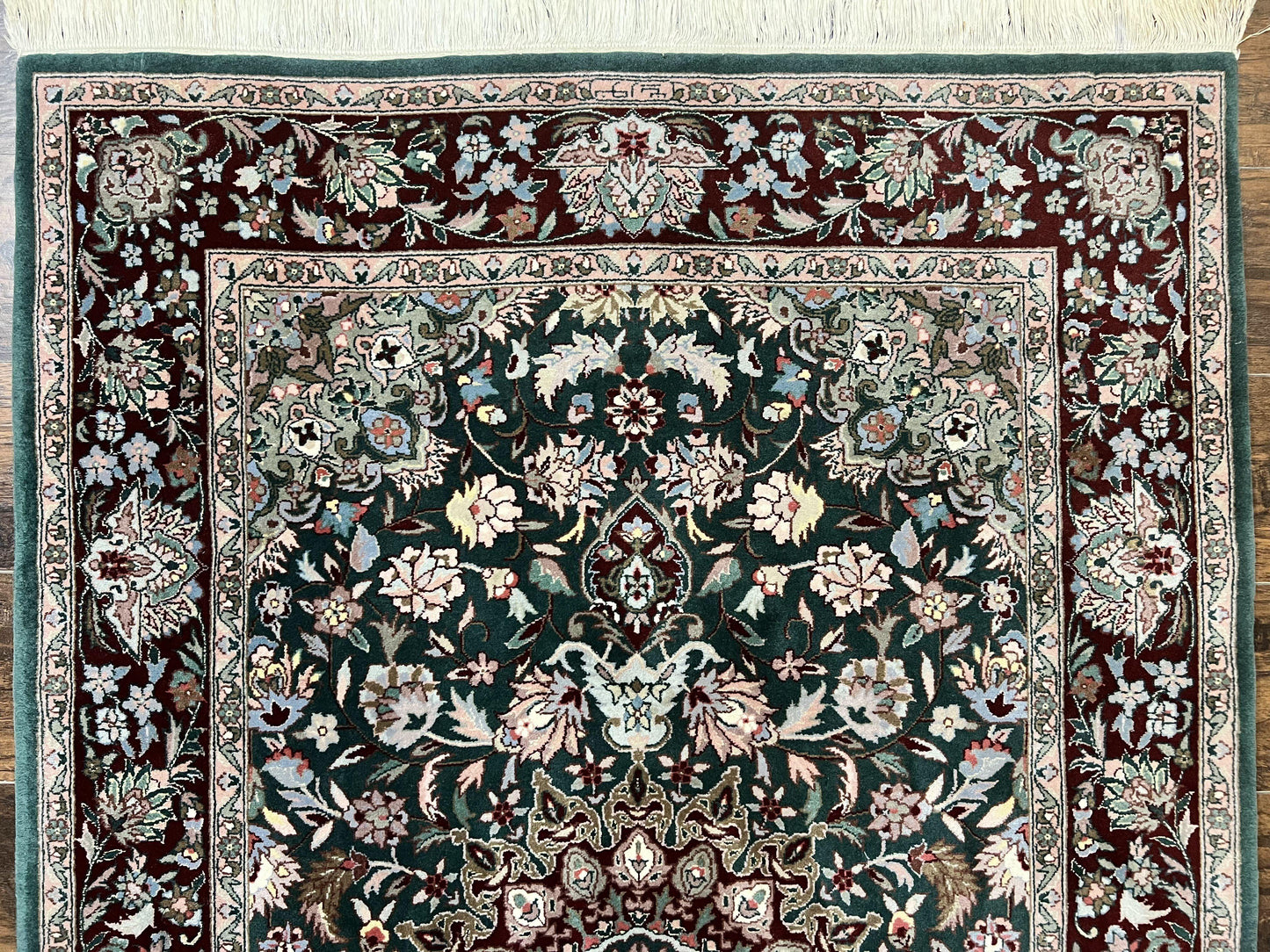 Pak Persian Rug 4x6, Wool Hand Knotted Vintage Carpet, Dark Green, Floral Medallion, Fine Oriental Rug - Nuvé