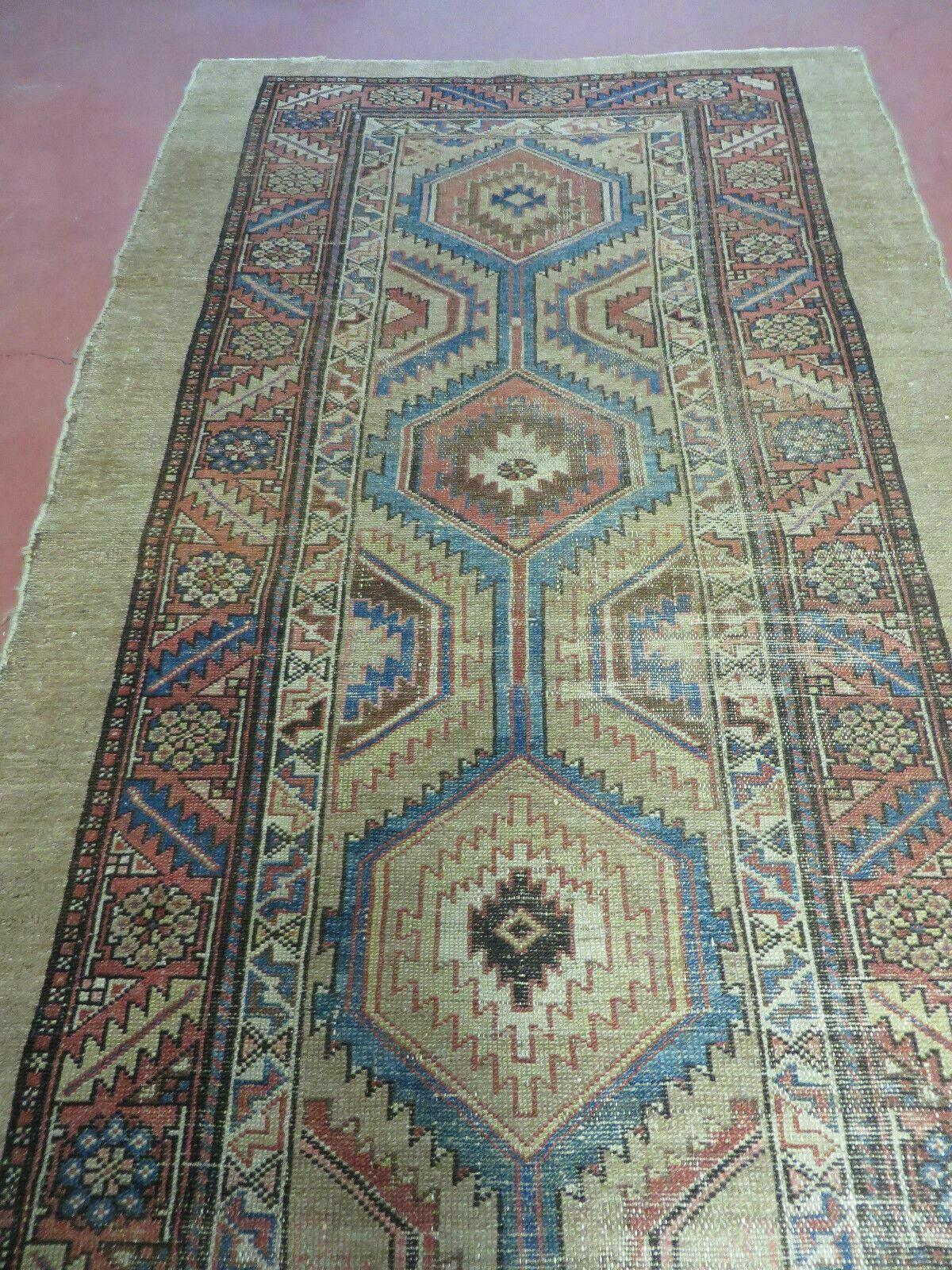 3'4" X 12' Antique Hand Made Turkish Wool Rug Runner Carpet Camel Hair Nice - Nuvé