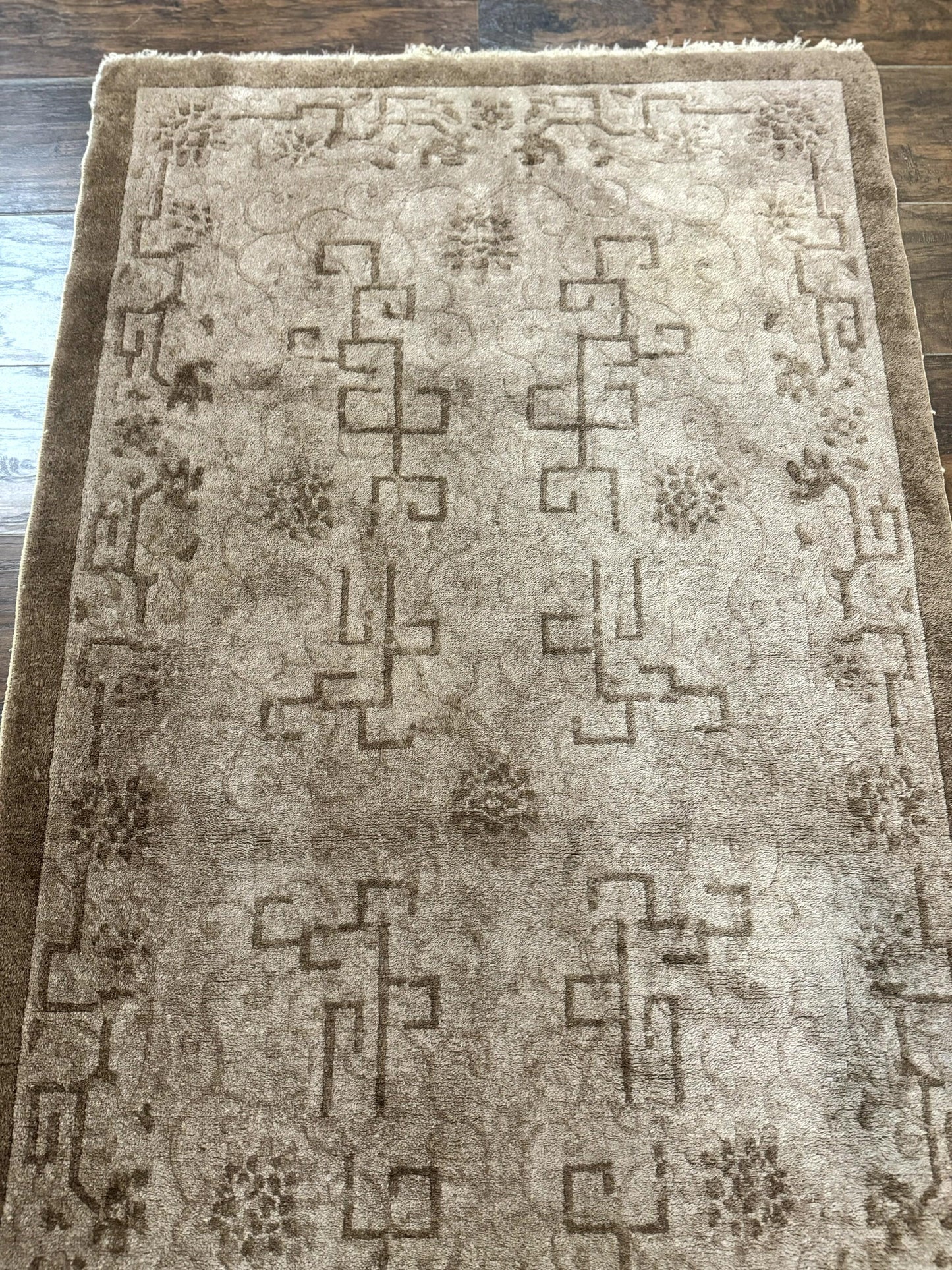 Antique Chinese Fette Rug 3x6, Taupe, Handmade Wool Chinese Carpet - Nuvé