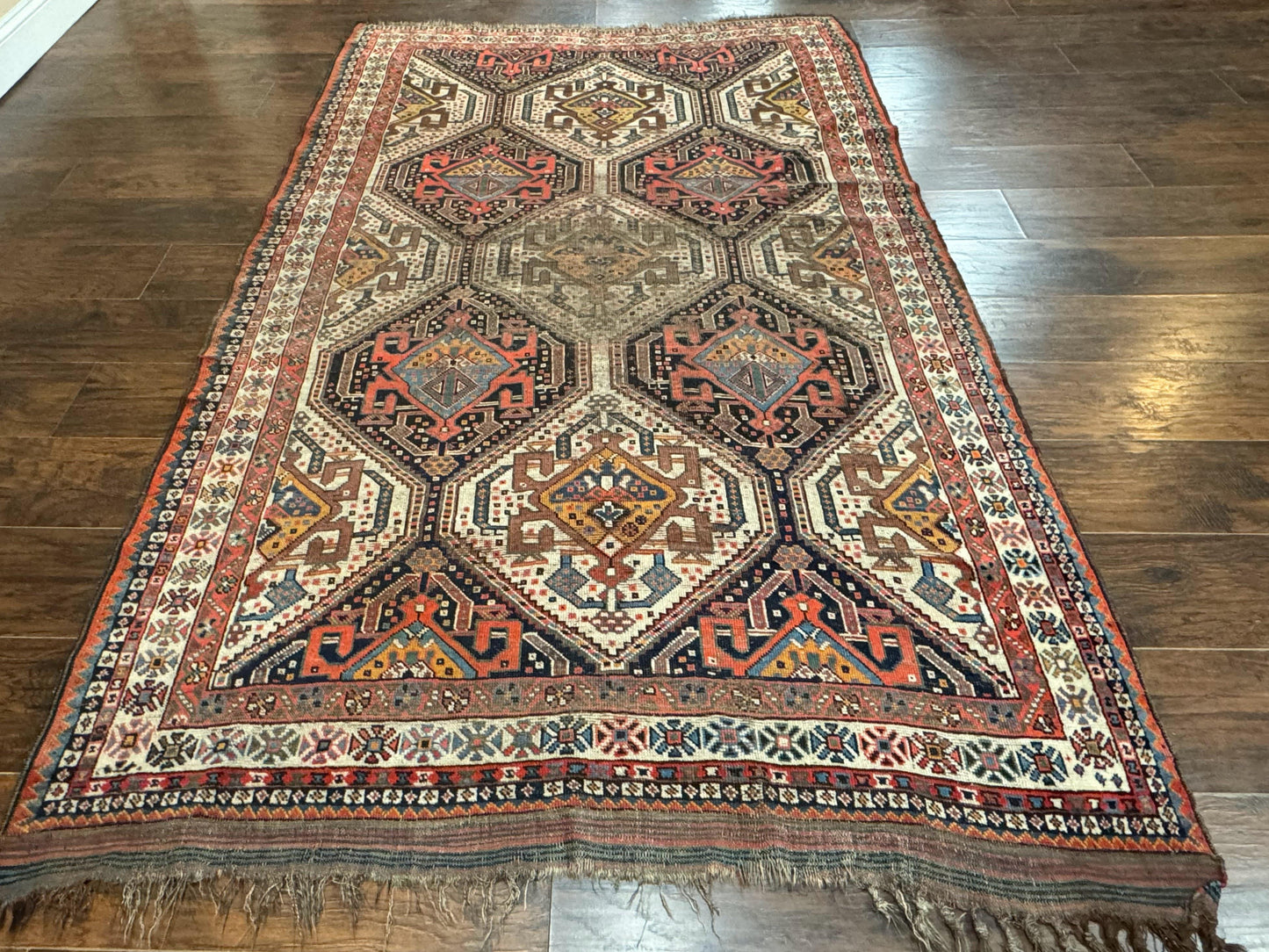 Antique Persian Qashqai Rug 5x8, Persian Tribal Rug, Khamseh Rug - Nuvé
