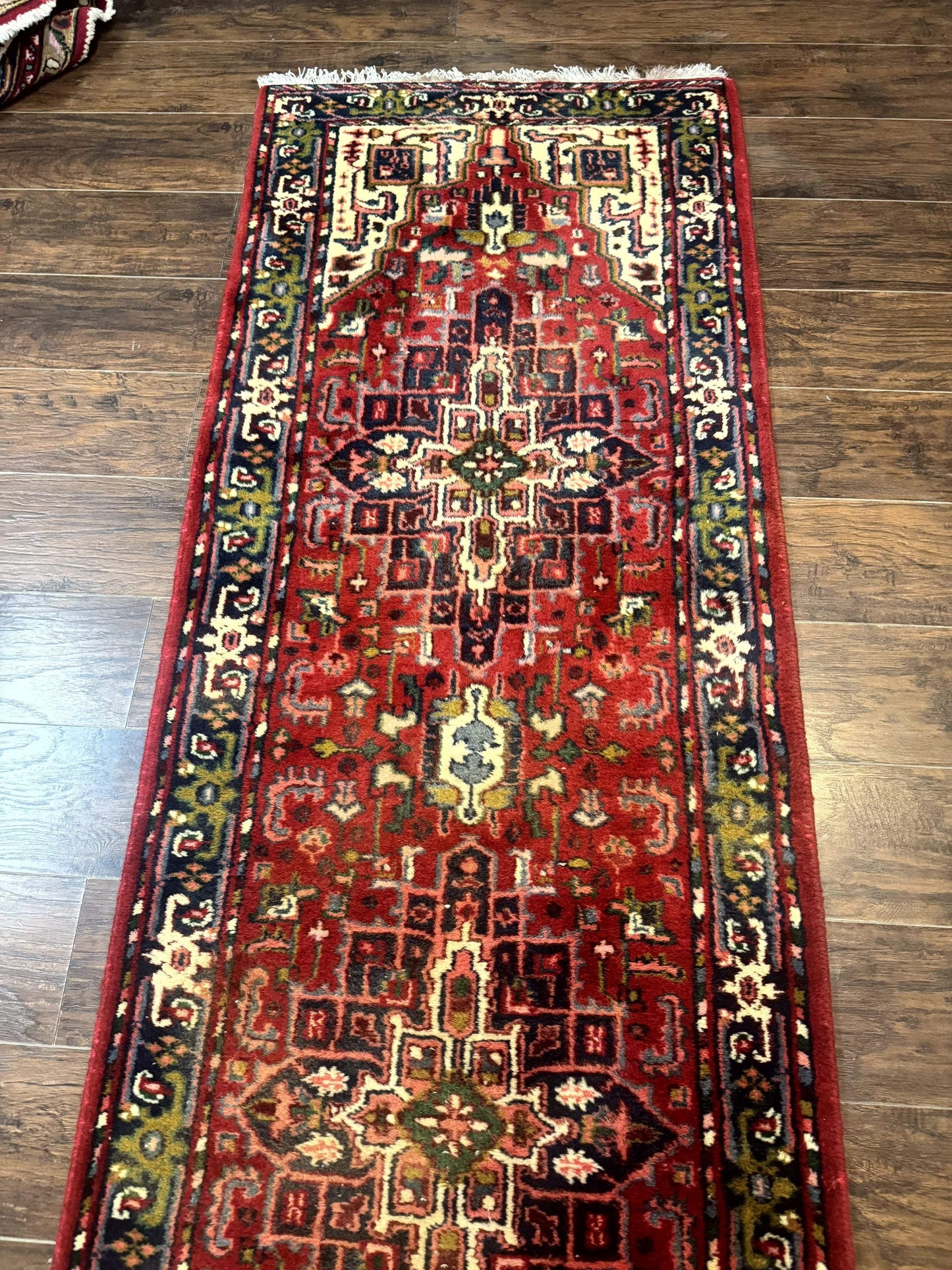 Indo Persian Heriz Runner Rug 3 x 17, Geometric Long Runner Carpet for Hallway, Medallions, Wool Runner Rug 3x17 - Nuvé