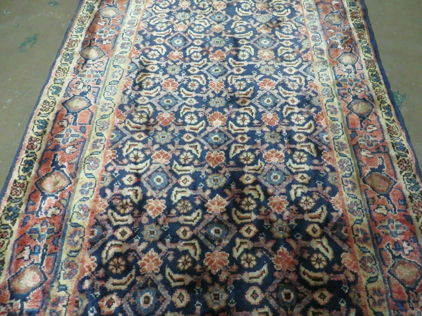 3'7" X 10' Antique Handmade India Floral Oriental Wool Runner Rug Organic Blue - Nuvé