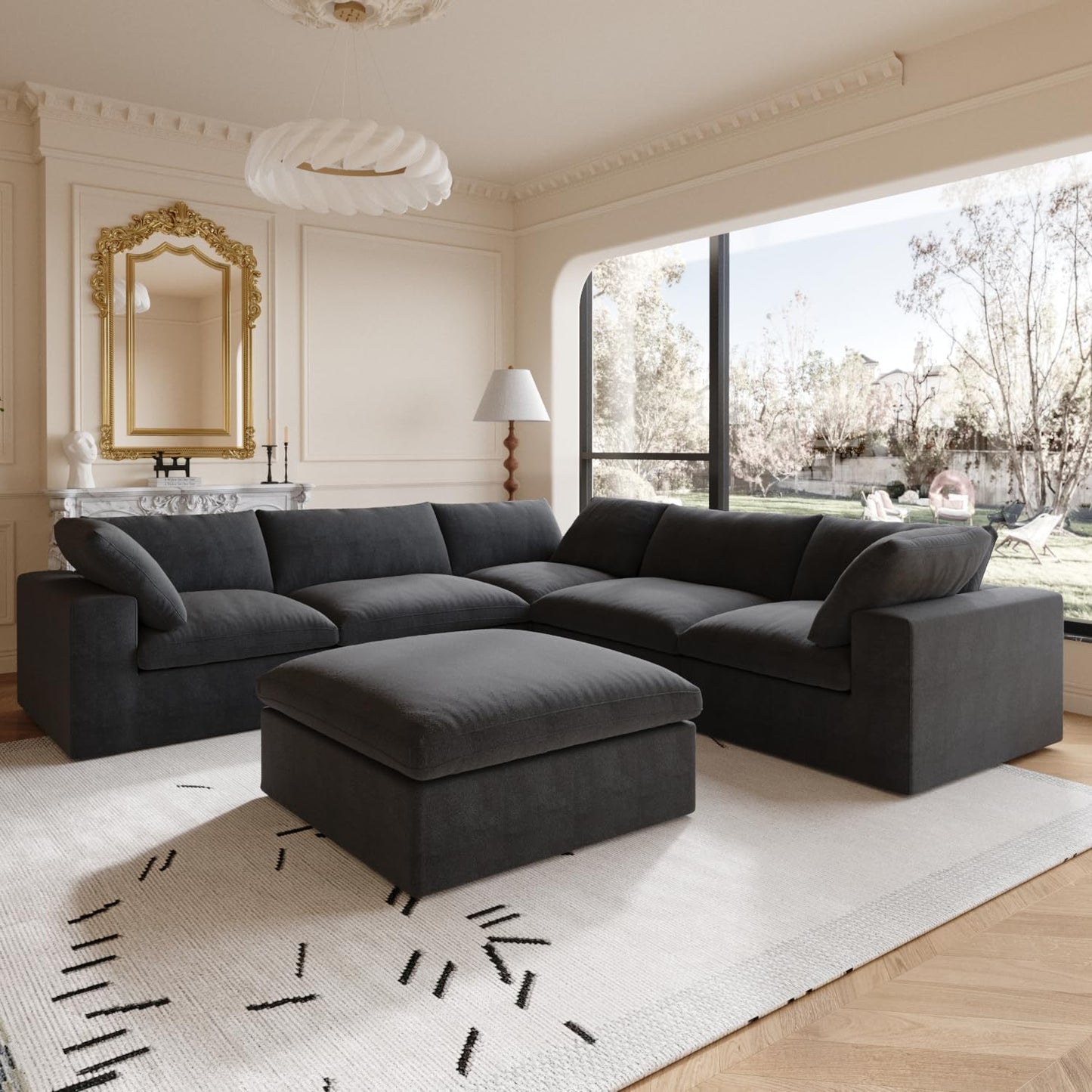 Nuvé® Solace Modular Bouclé Cloud Sofa - Obsidian Black - 5-Seater Corner + Ottoman - Nuvé