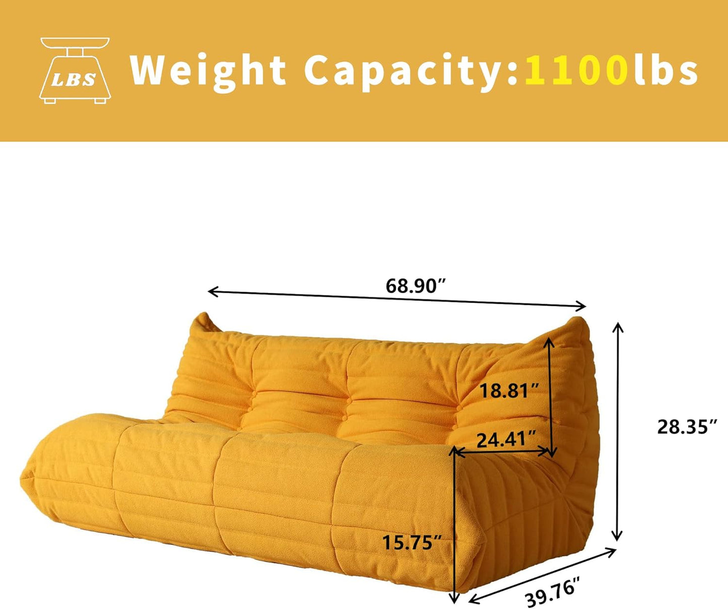 Muku Bouclé Chair - Yellow - 3 Seater - Nuvé
