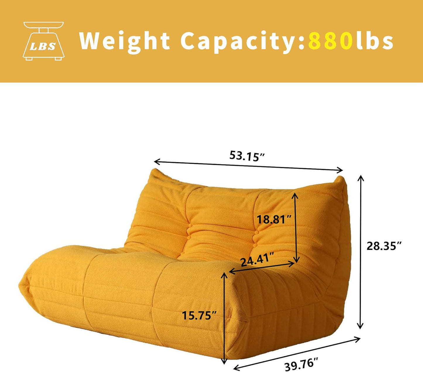 Muku Bouclé Chair - Yellow - 2 Seater - Nuvé