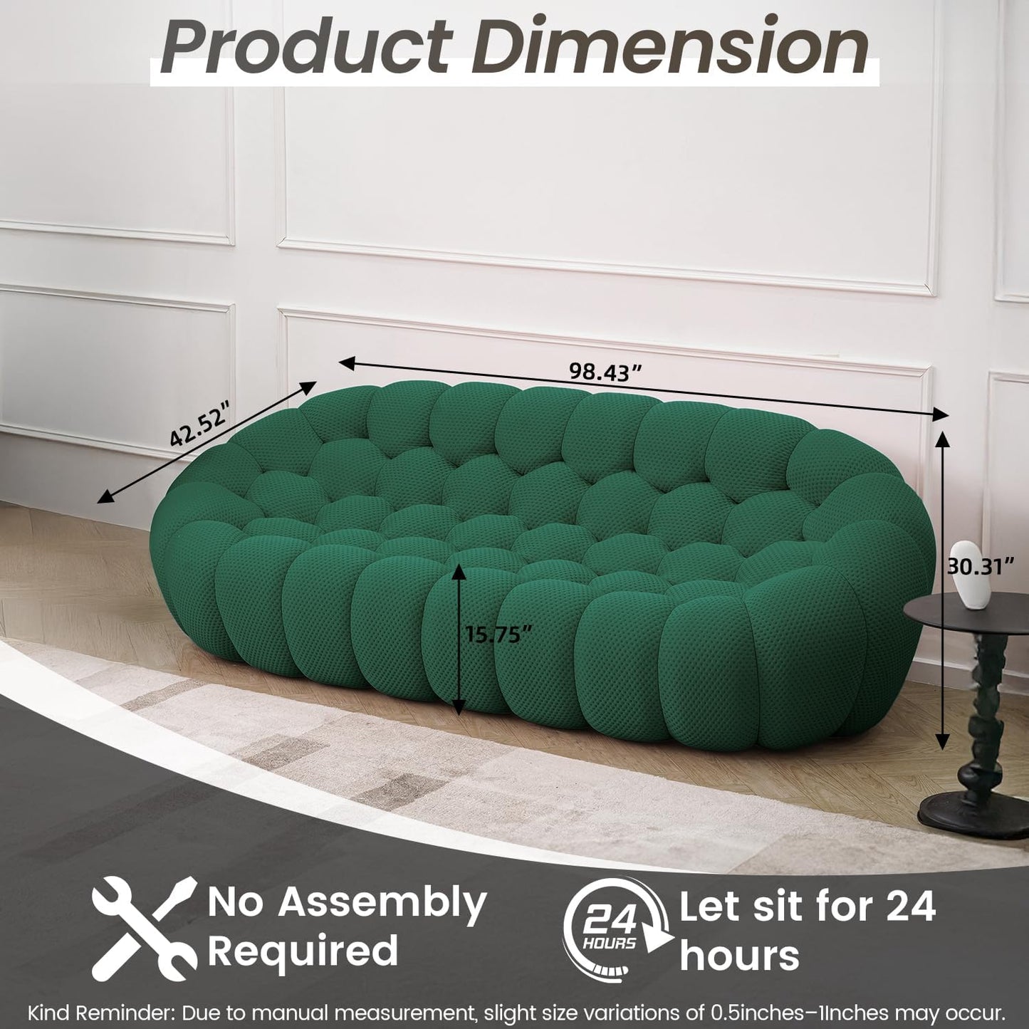 Nuvé® Mitsu Modular Bouclé Cloud Sofa - Dark Green - 3-Seater Sofa - Nuvé