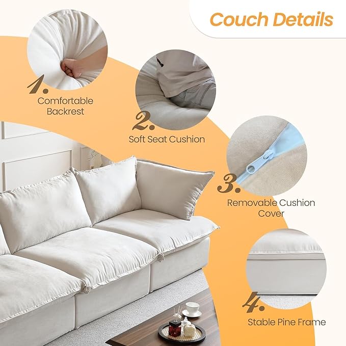 Sabi Modular Boucle Cloud Sofa - Beige - 3-Seater Sectional Sofa with Ottoman - Nuvé