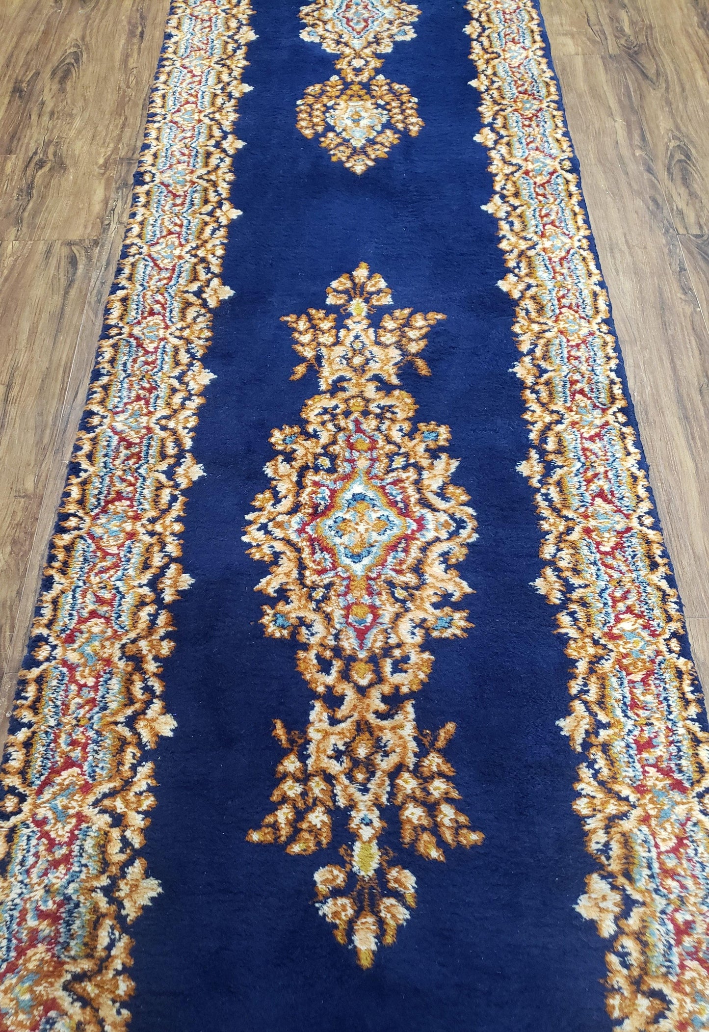 Semi Anique Dark Blue Persian Kerman Runner, 2'7" x 13'5" - Nuvé