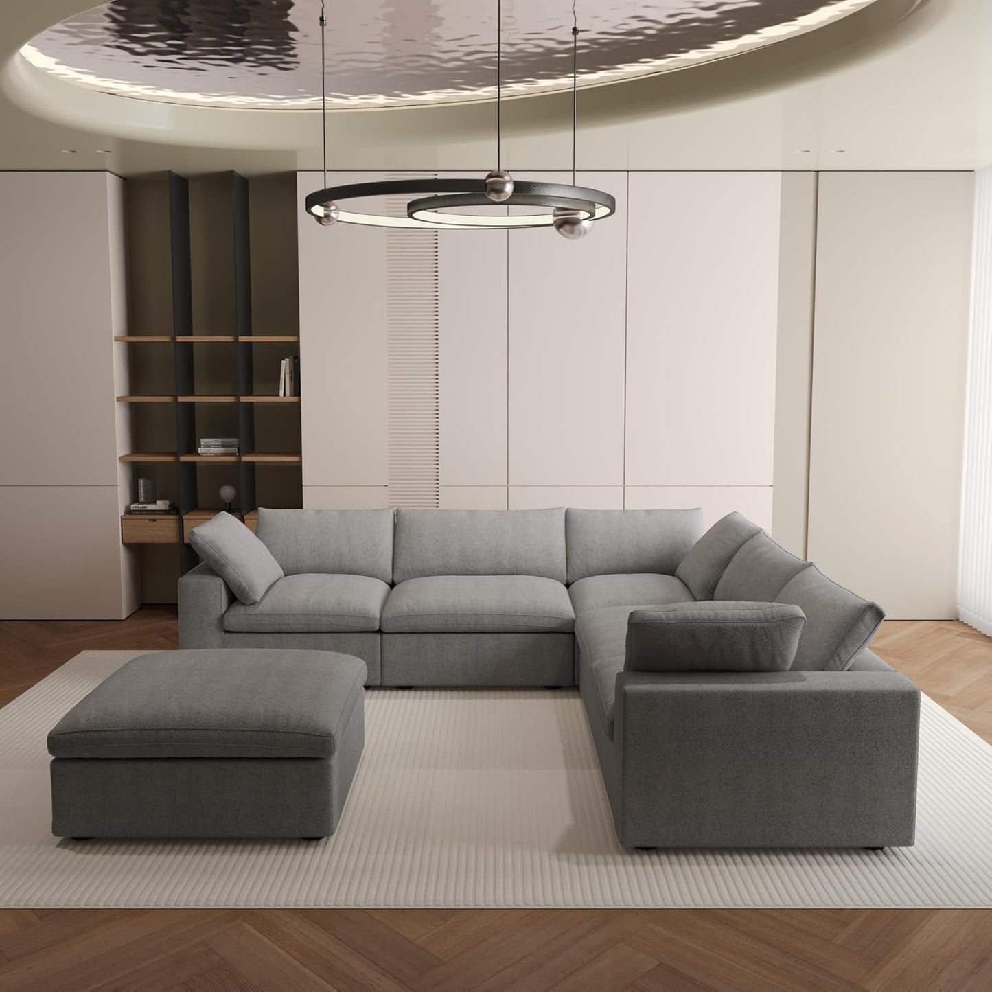 Nuvé® Solace Modular Bouclé Cloud Sofa - Space Grey - 5-Seater Corner + Ottoman - Nuvé