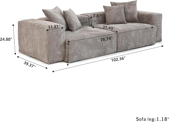 Kanso Corduroy Modular Bouclé Cloud Couch - Brown - 2-Seater Sofa - Nuvé