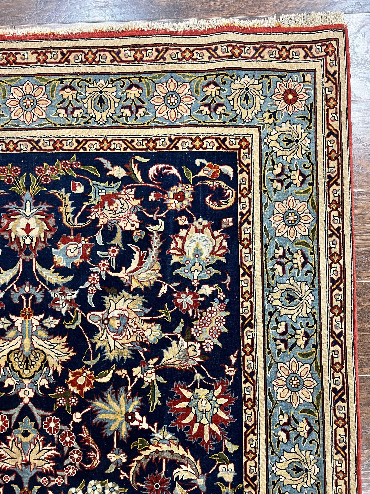 Blue Persian Qum Rug 5x7, Very Fine and Wonderful Authentic Persian Carpet, Wool Hand Knotted Vintage Semi Antique Oriental Rug, Floral, Ghom Qom Rug - Nuvé