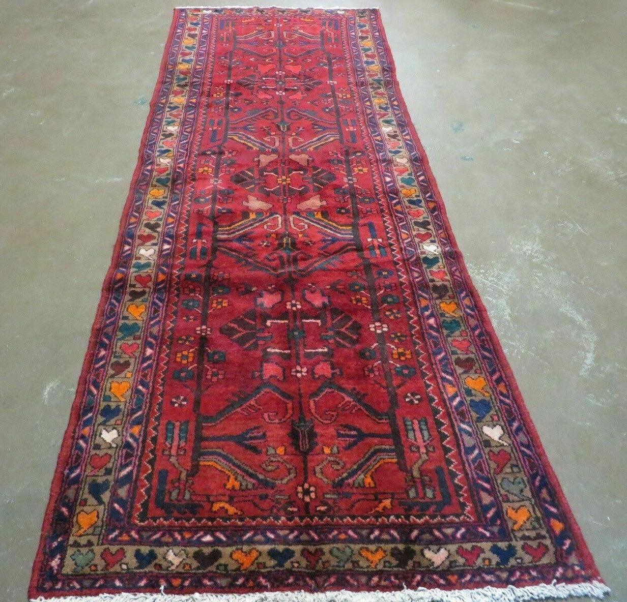 Antique Persian Hamadan Runner 3.4 x 9.7 - Wool, Red and Navy Blue - Nuvé