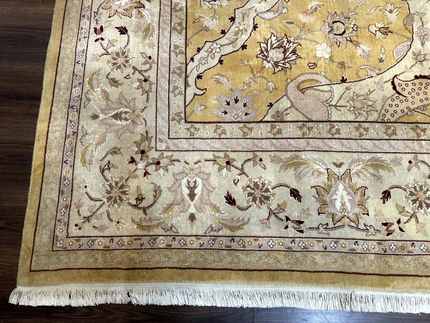 Sino Persian Rug 8x11, Wool with Silk Highlights, Unique Colors, Gold and Light Green, Fine 240 KPSI - Nuvé