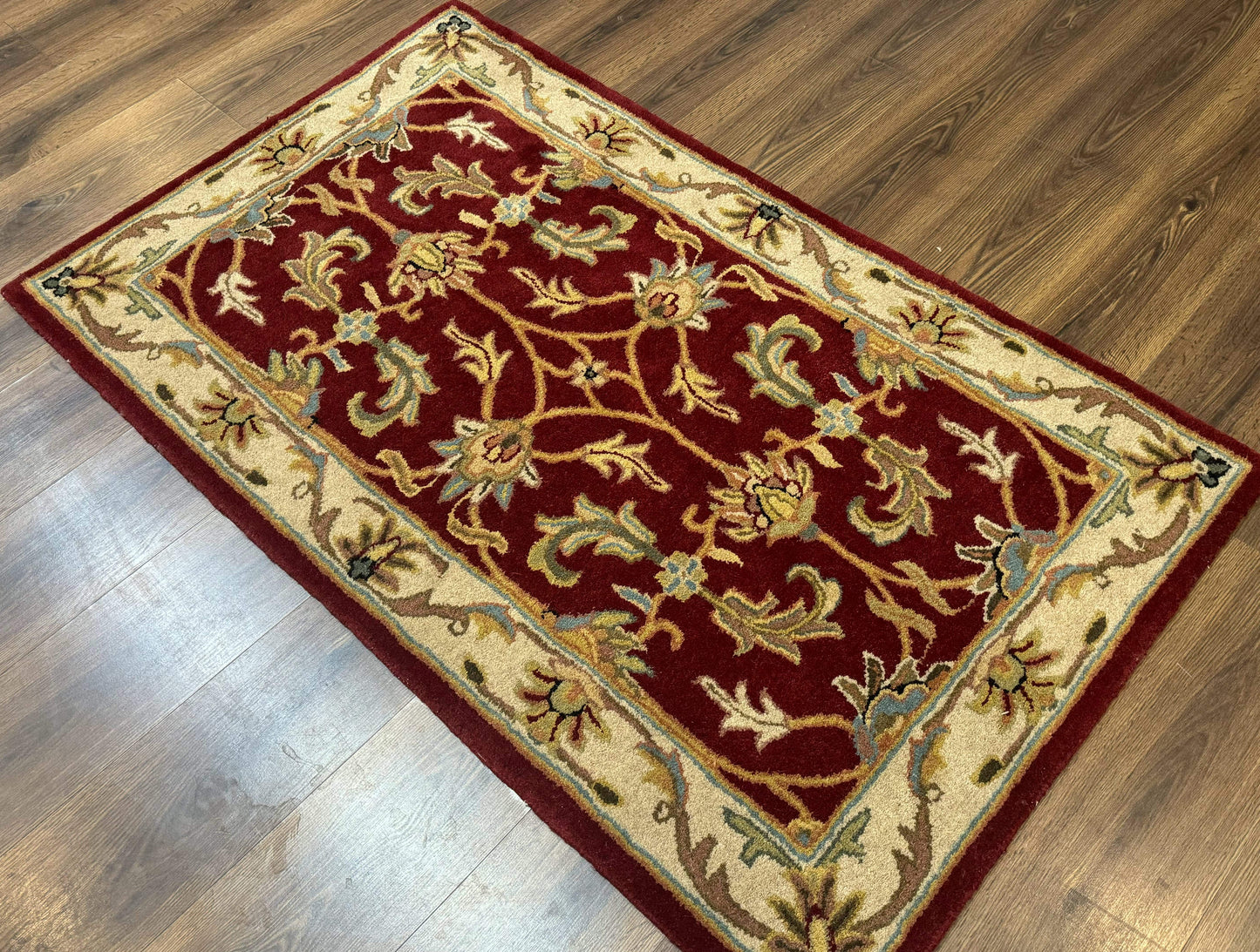 Small Floral Wool Rug 3x5, Safavieh Heritage Collection, Dark Red, Pair B - Nuvé