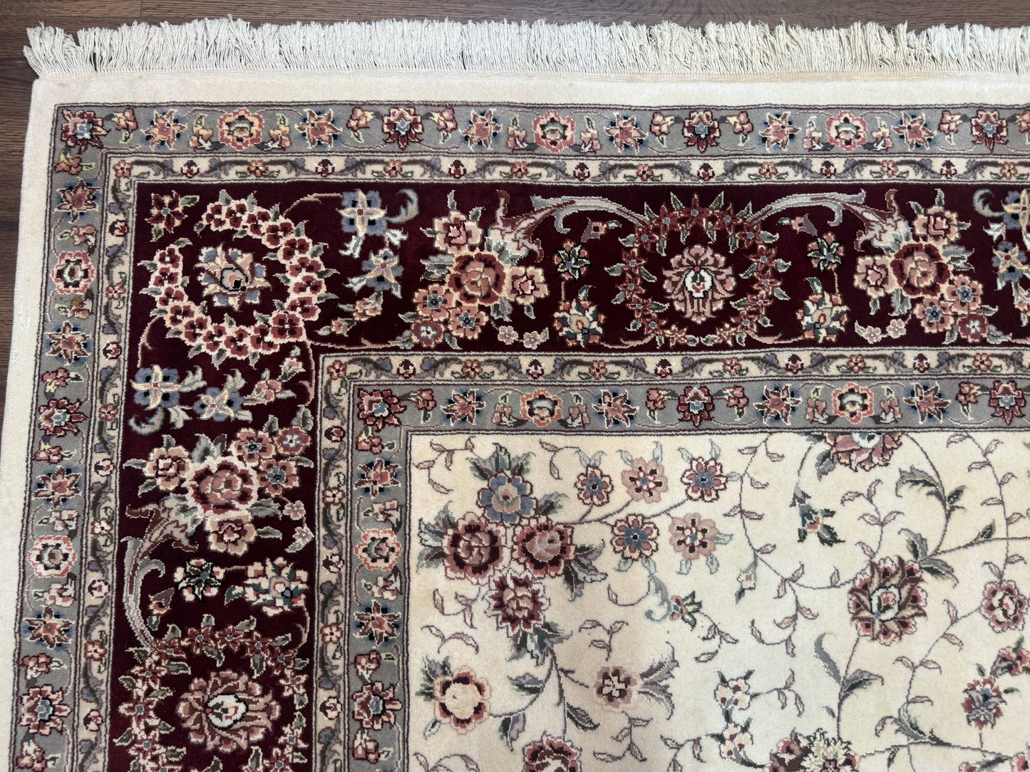 Sino Persian Rug 9x12, Floral Allover Design, 170 KPSI, Ivory and Dark Maroon - Nuvé