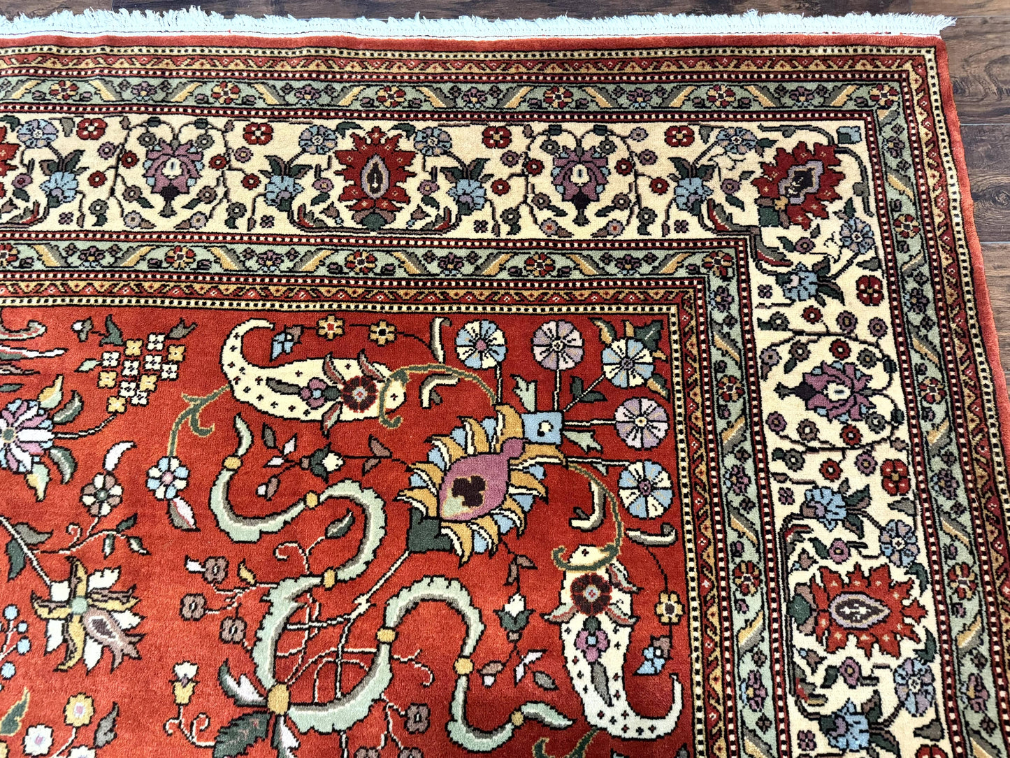 Romanian Rug 10x13, Vintage Handmade Wool Carpet, Floral Pattern, Birds, Red and Cream, Signed By Masterweaver, Persian Rug - Nuvé