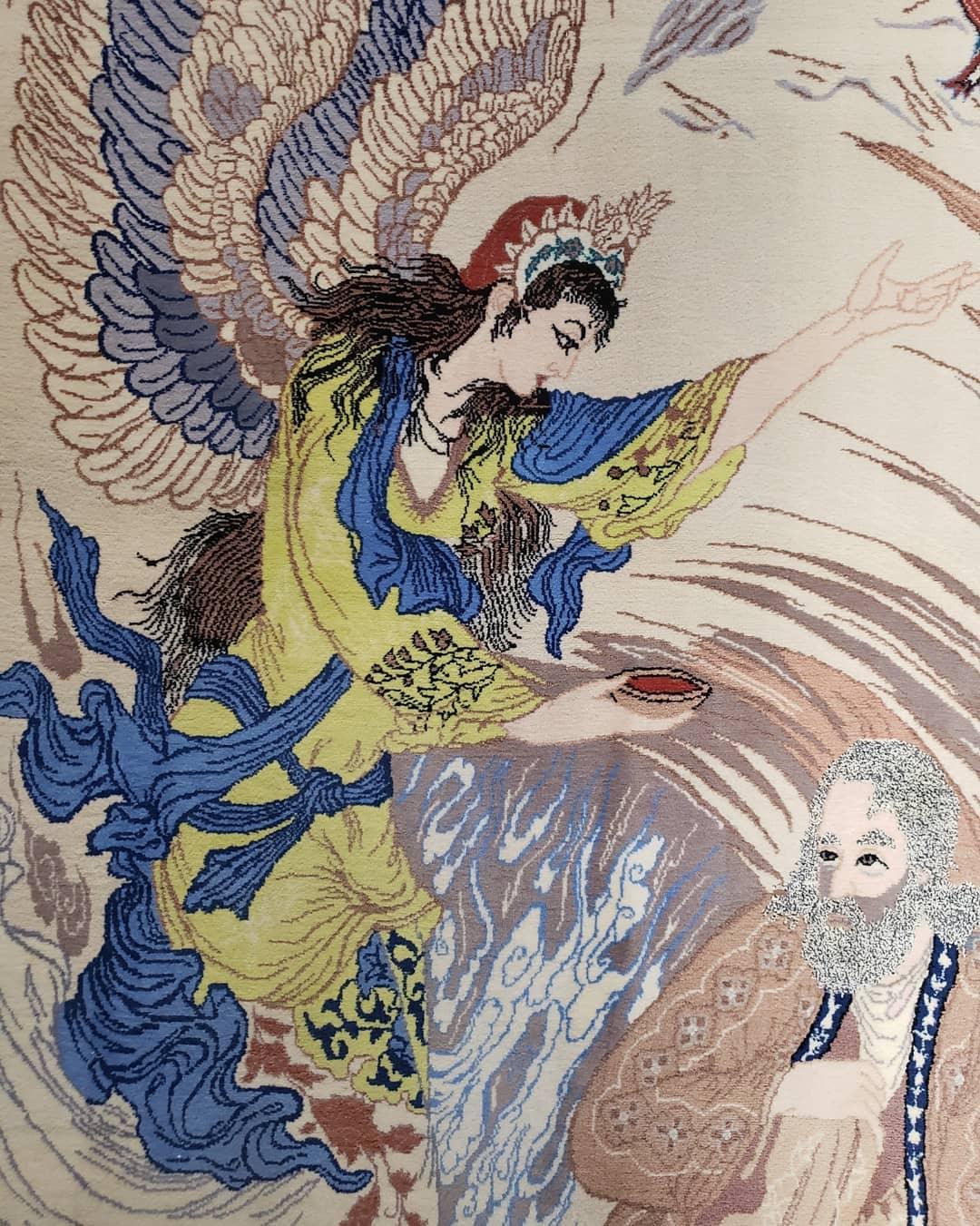 Semi Antique Persian Pictorial Rug 3'6" x 6", Angel Speaking to Prophet, Kork Wool on Silk Foundation, Detailed, Animals, Poetry, Wall Hanging Rug - Nuvé