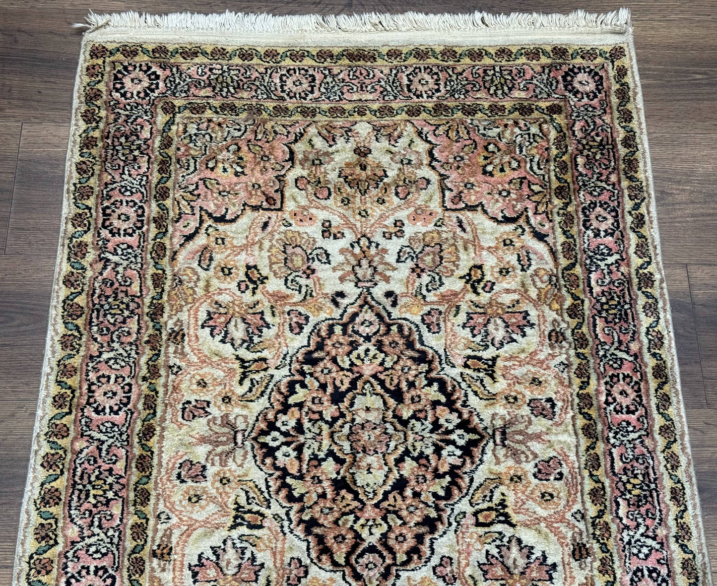 Silk Indian Kashmiri Runner Rug 2.7 x 9.8, Floral Medallions - Nuvé