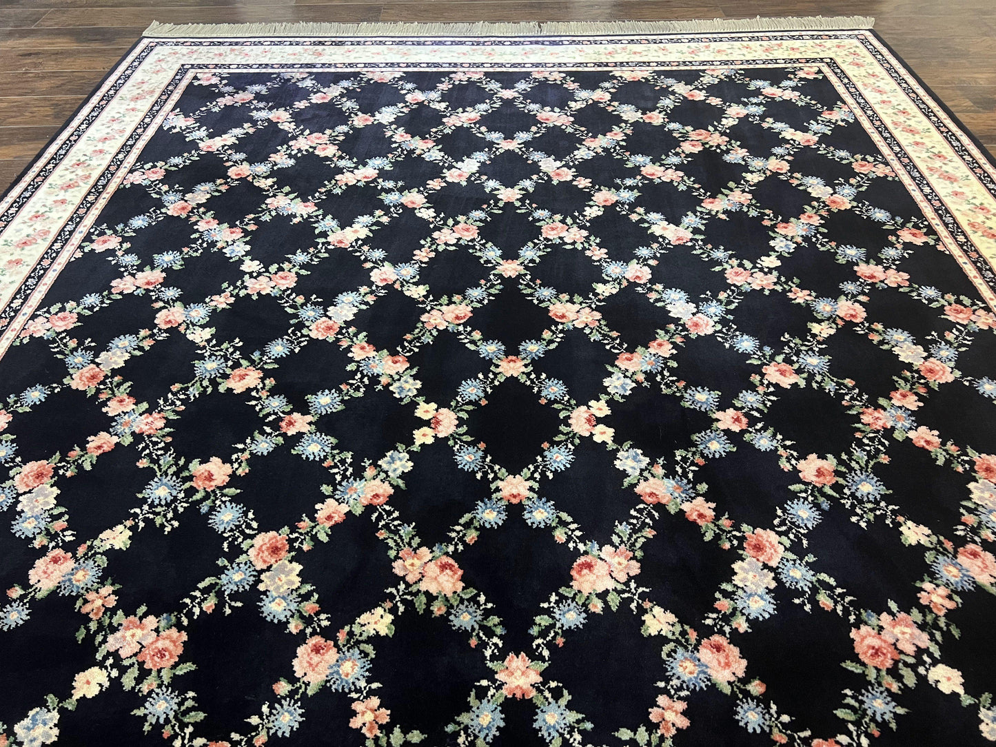 Karastan Rug 8.8 x 12, Garden of Eden #509/1270, Ebony Trellis, Vintage Discontinued Wool Pile Karastan Carpet - Nuvé