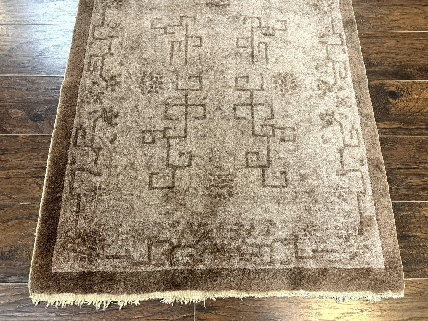 Antique Chinese Fette Rug 3x6, Taupe, Handmade Wool Chinese Carpet - Nuvé