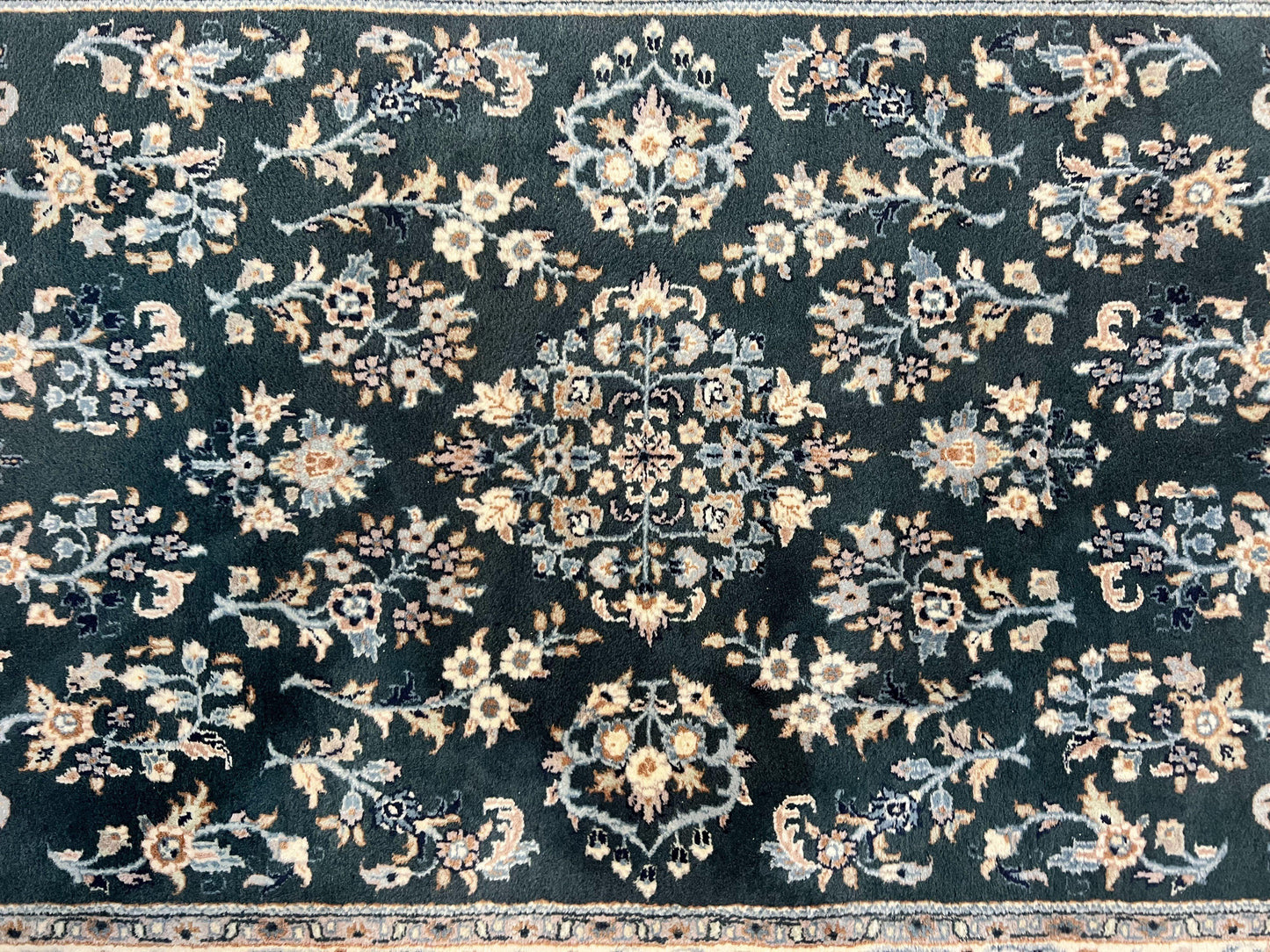 Green Indo Persian Rug 4x6, Floral Allover, Handmade Vintage Oriental Carpet, Sarouk Rug, Wool - Nuvé